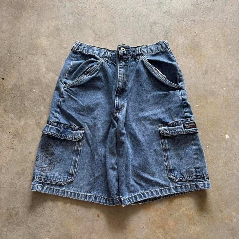 Baggy Wrangler Cargo Denim Jorts Jean Shorts Long Jorts Vintage Y2K Surf - 36 - Picture 2 of 8